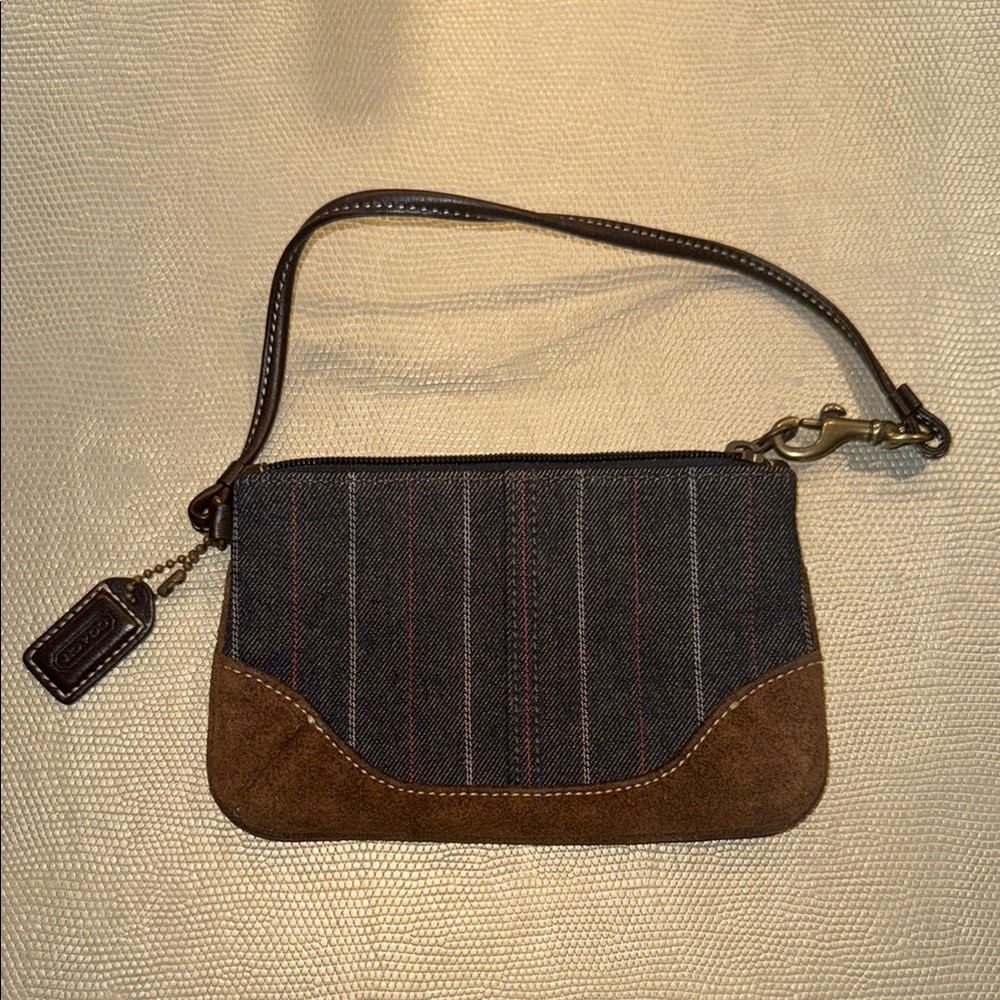 Coach Denim and Brown Suede Pouch With Stripes